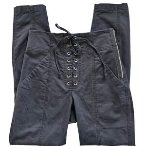 A.L.C. Womens Pants Sz 2 Black Kyle Cotton Blend Lace Up High Waist Skinny